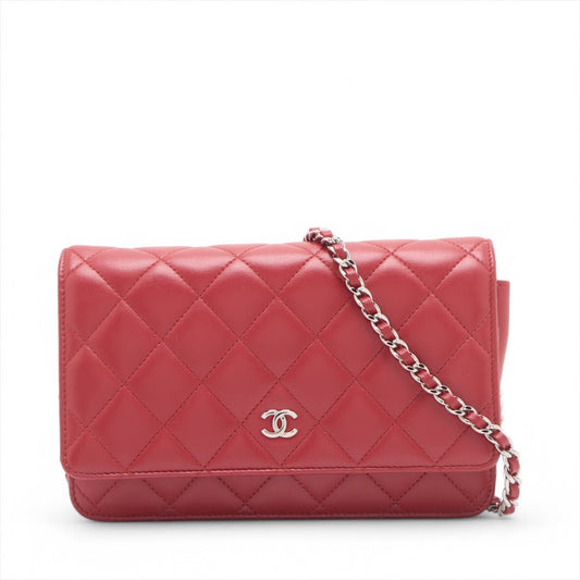 Second hand Chanel WOC Quilted Lambskin Leather 2 - Ways Flap Crossbody Raspberry Red - Tabita Bags