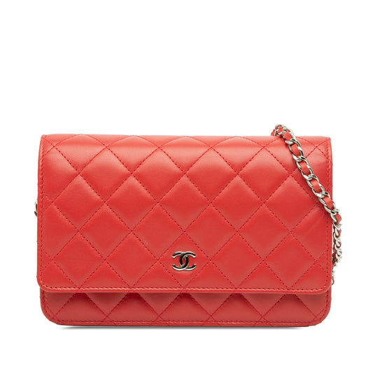 Second hand Chanel WOC Quilted Lambskin Leather 2 - Ways Flap Crossbody Red - Tabita Bags