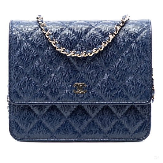 Second hand Chanel WOC Square Caviar Leather Quilted Flap Crossbody Blue - Tabita Bags