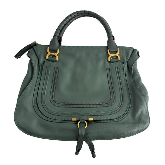 Second hand Chloé Marcie Medium Calfskin Leather Hobo Shoulder Bag Eucalyptus Green - Tabita Bags