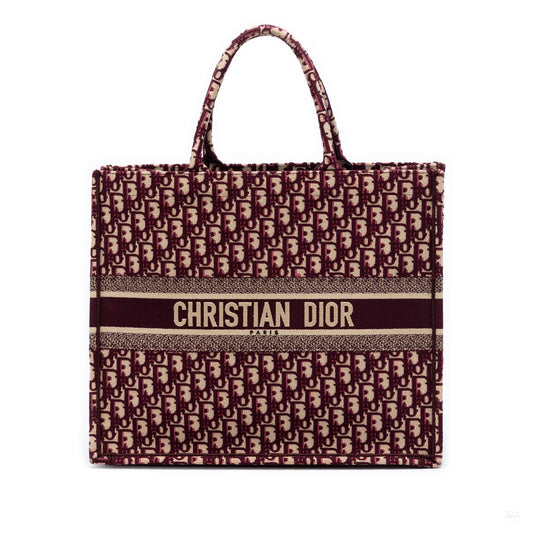 Second hand Dior Book Tote Large Canvas Embroidery Handbag Oblique Red - Tabita Bags