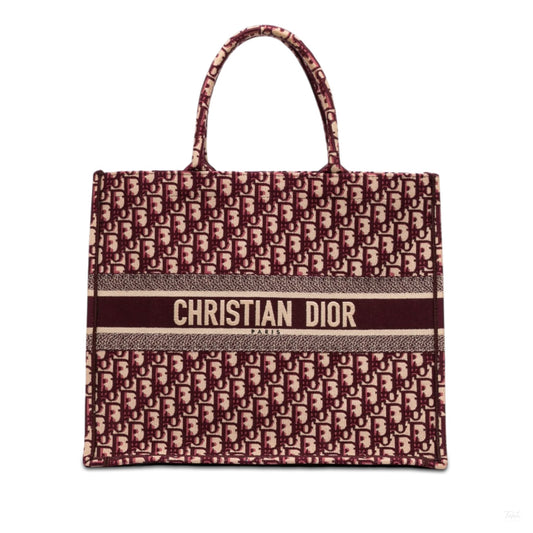 Second hand Dior Book Tote Large Canvas Embroidery Handbag Oblique Red - Tabita Bags