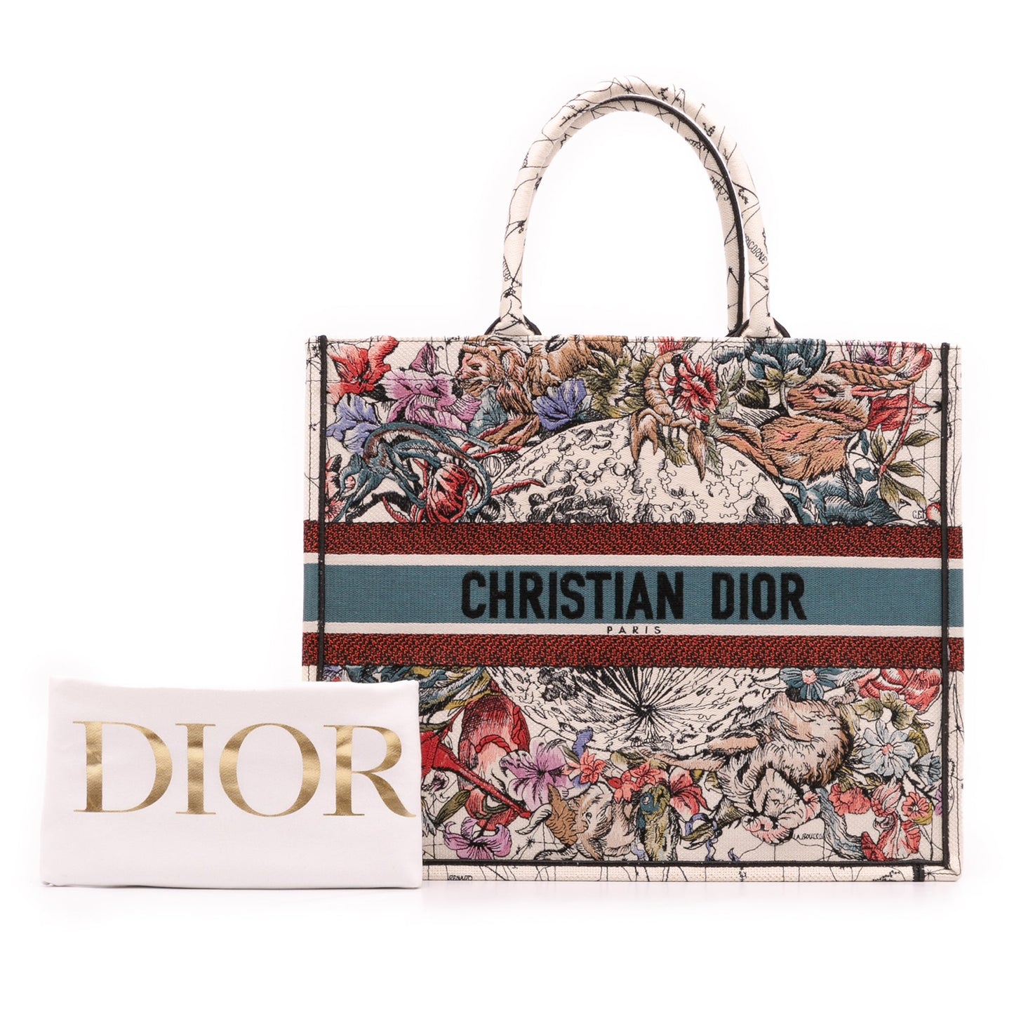 Second hand Dior Book Tote Large Embroidery Canvas Handbag Brown - Tabita Bags