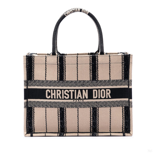 Second hand Dior Book Tote Medium Canvas Embroidery Handbag Beige - Tabita Bags