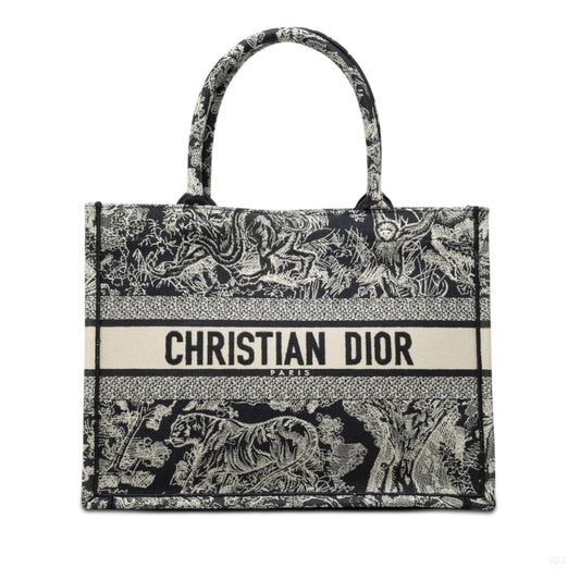 Second hand Dior Book Tote Medium Canvas Embroidery Handbag Dioriviera Toile De Jouy Blue - Tabita Bags