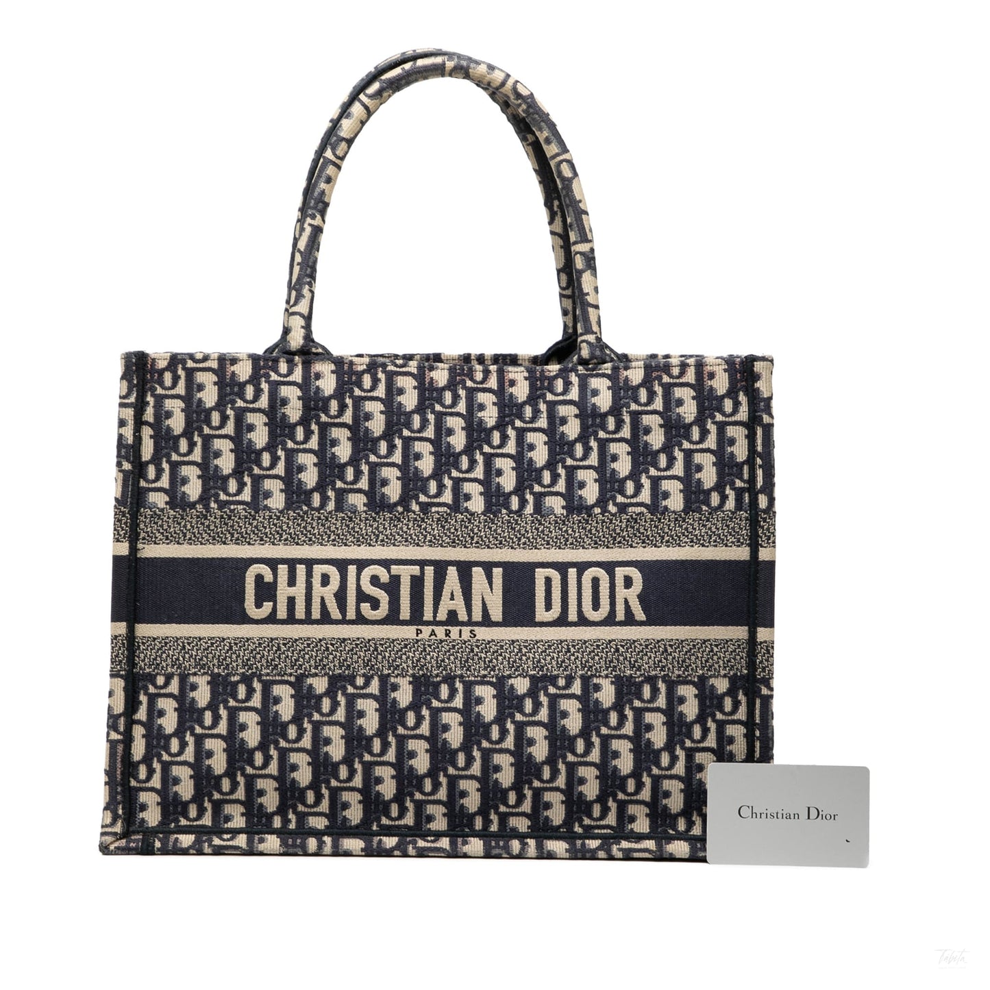 Second hand Dior Book Tote Medium Canvas Embroidery Handbag Oblique Blue - Tabita Bags