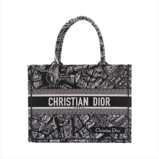 Second hand Dior Book Tote Medium Canvas Embroidery Handbag Plan de Paris Black & White - Tabita Bags