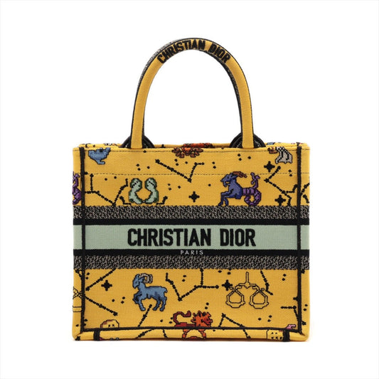 Second hand Dior Book Tote Small Embroidery Canvas Tote Bag Yellow - Tabita Bags
