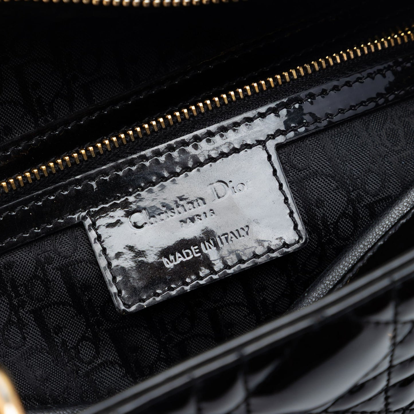 Second hand Dior Lady Dior Large Patent Leather Zip Cannage Tote Handbag Black - Tabita Bags