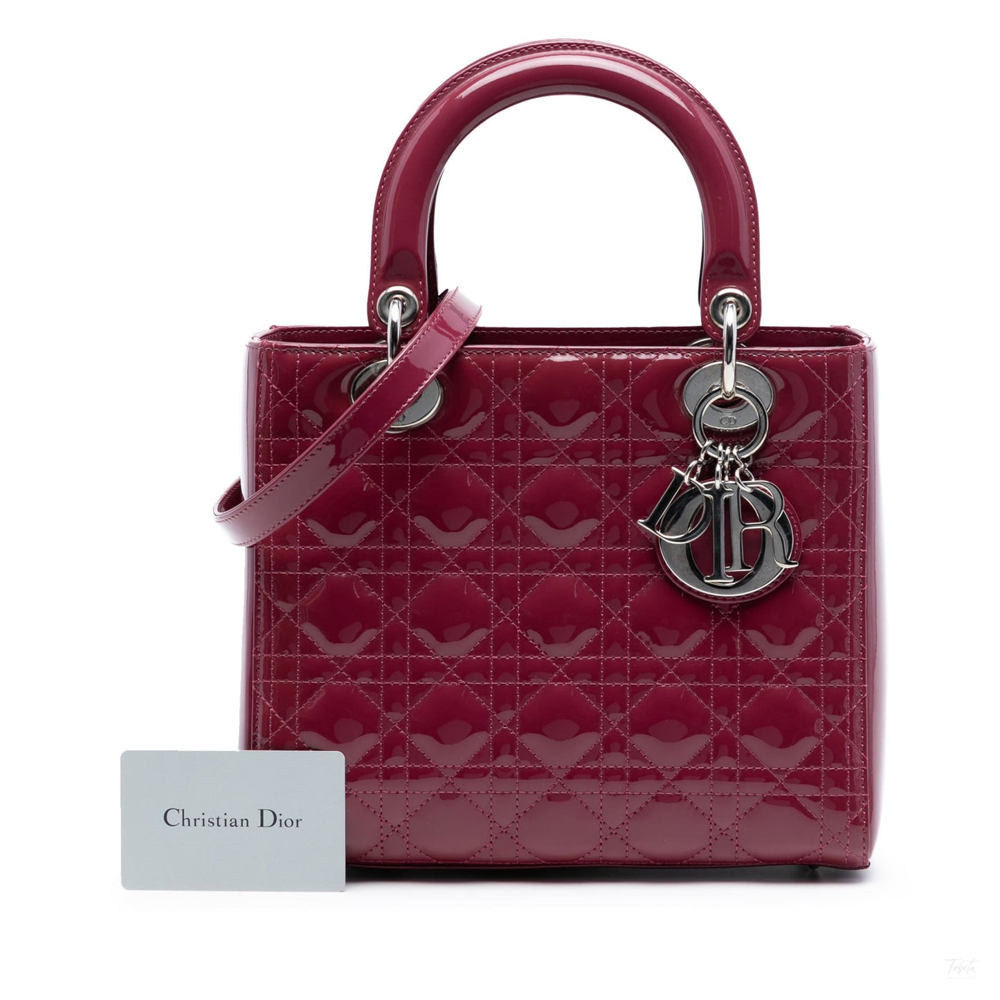 Second hand Dior Lady Dior Medium Patent Leather Zip Cannage Tote Handbag Pink - Tabita Bags