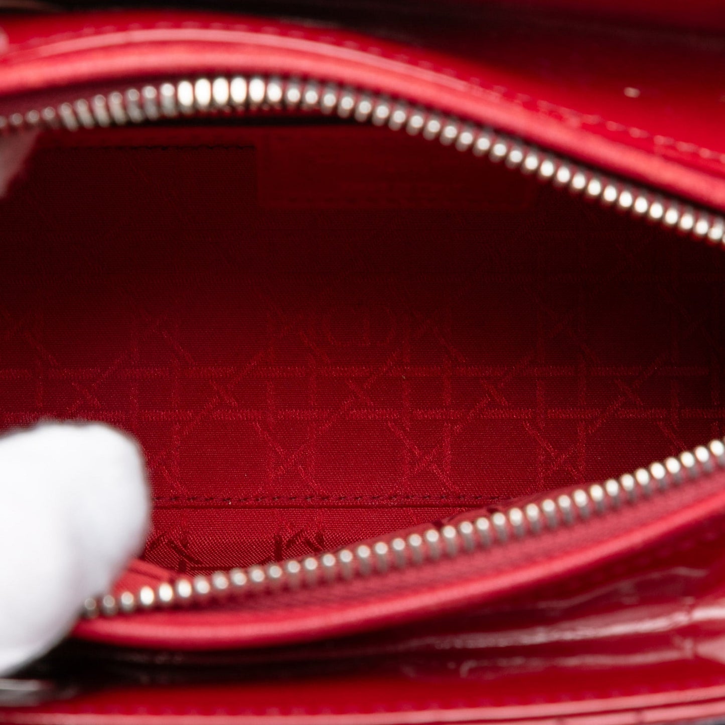 Second hand Dior Lady Dior Medium Patent Leather Zip Cannage Tote Handbag Red - Tabita Bags