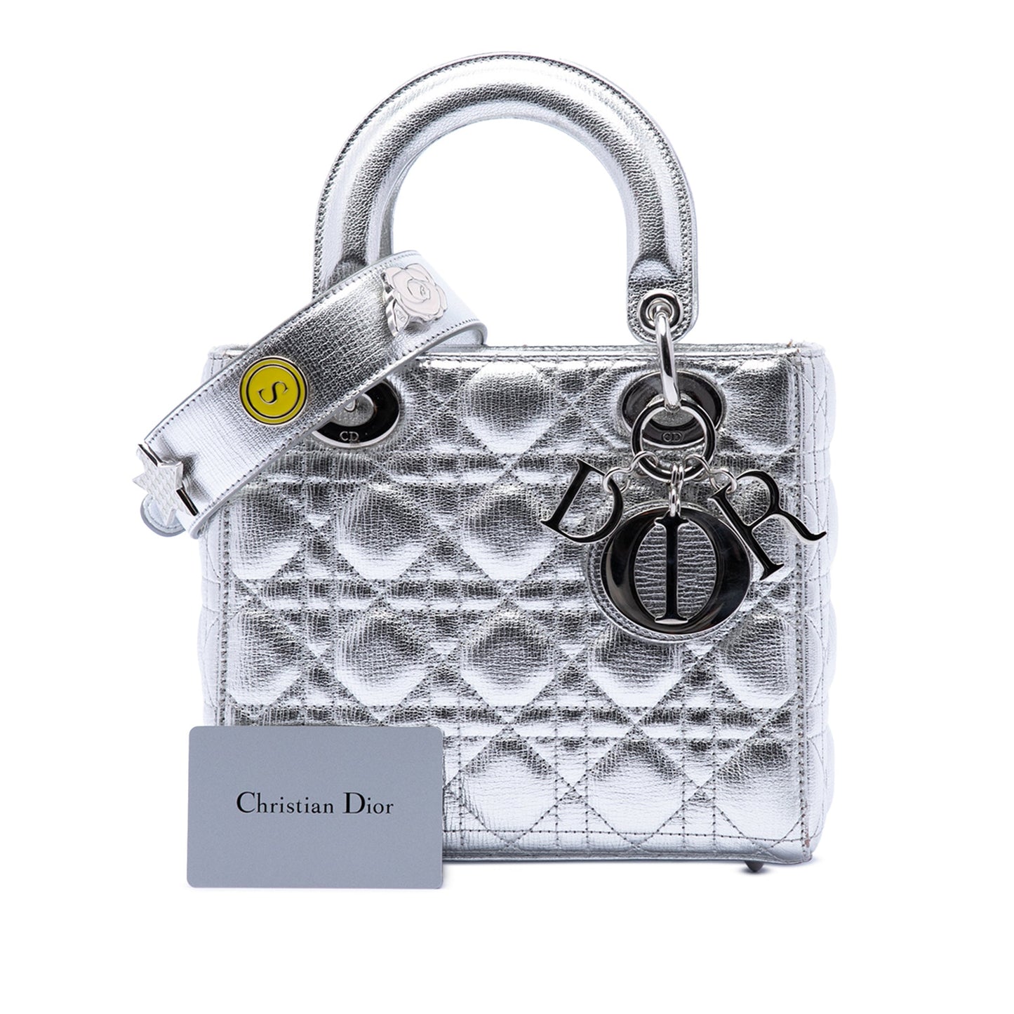 Second hand Dior Lady Dior Small Grained Calfskin Leather My ABCDior Cannage Tote Handbag Silver - Tabita Bags