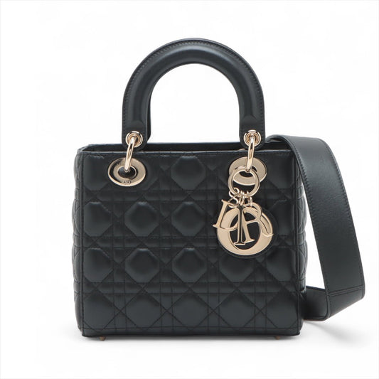 Second hand Dior Lady Dior Small Lambskin Leather My ABCDior Cannage Tote Handbag Black - Tabita Bags