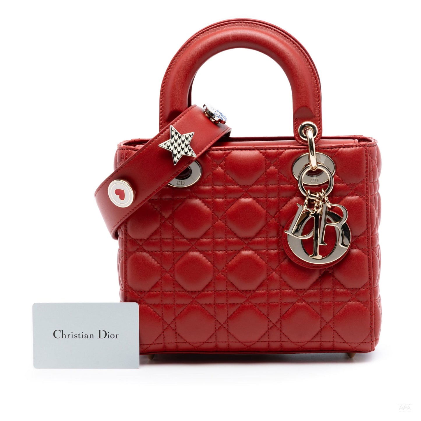 Second hand Dior Lady Dior Small Lambskin Leather My ABCDior Cannage Tote Handbag Red - Tabita Bags