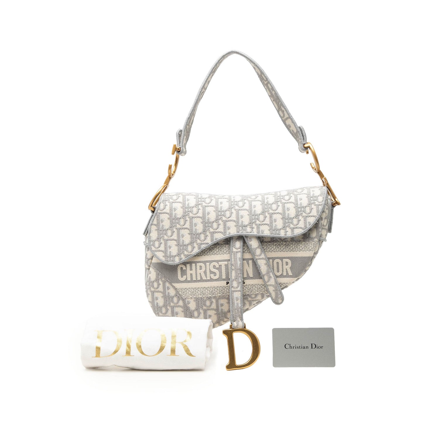 Second hand Dior Saddle Canvas No Strap Handbag Grey - Tabita Bags