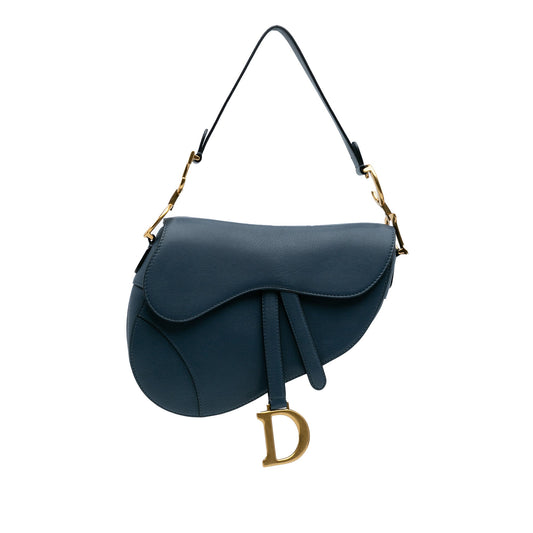 Second hand Dior Saddle Grained Calfskin Leather Handbag No Strap Blue - Tabita Bags