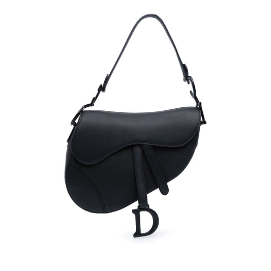 Second hand Dior Saddle Grained Calfskin Leather No Strap Handbag Black - Tabita Bags