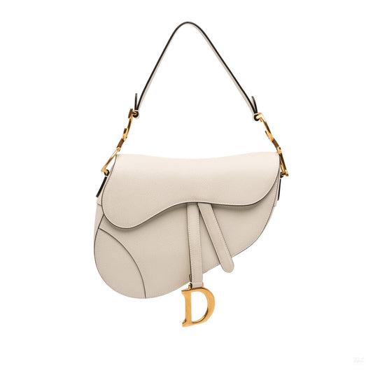 Second hand Dior Saddle Grained Calfskin Leather No Strap Handbag White - Tabita Bags