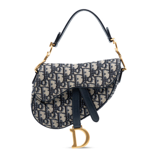 Second hand Dior Saddle Mini Canvas Embroidery Shoulder Bag Blue - Tabita Bags