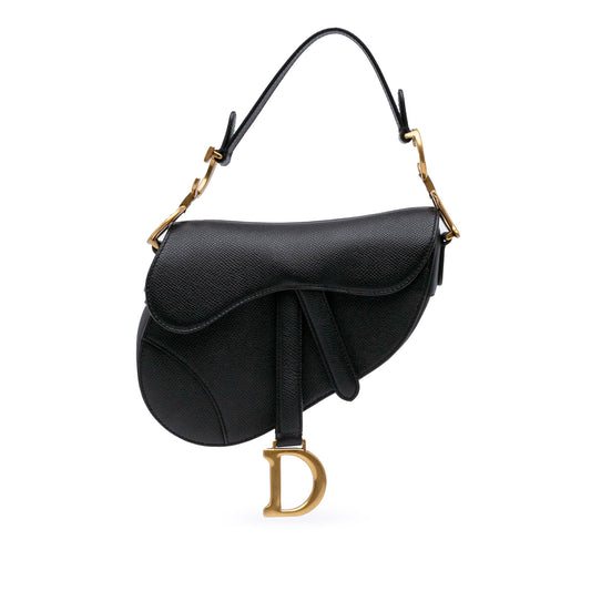 Second hand Dior Saddle Mini Grained Calfskin Leather Handbag No Strap Black - Tabita Bags