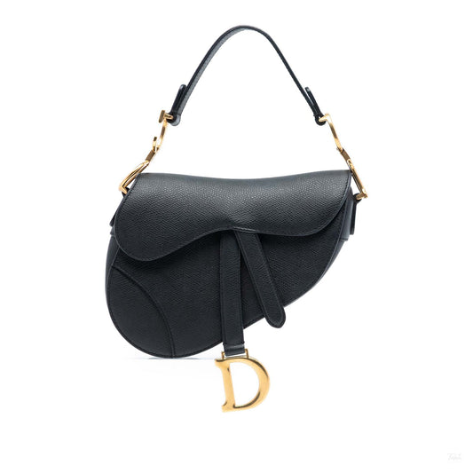 Second hand Dior Saddle Mini Grained Calfskin Leather No Strap Handbag Black - Tabita Bags