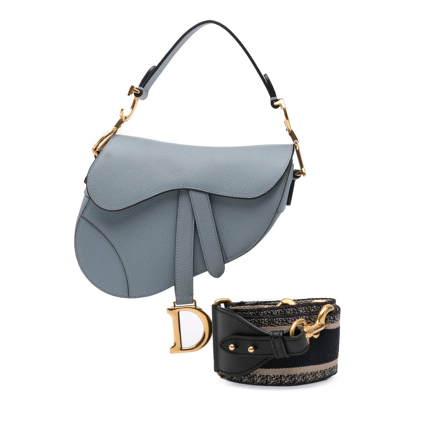 Second hand Dior Saddle Mini Grained Calfskin Leather Shoulder Bag Blue - Tabita Bags