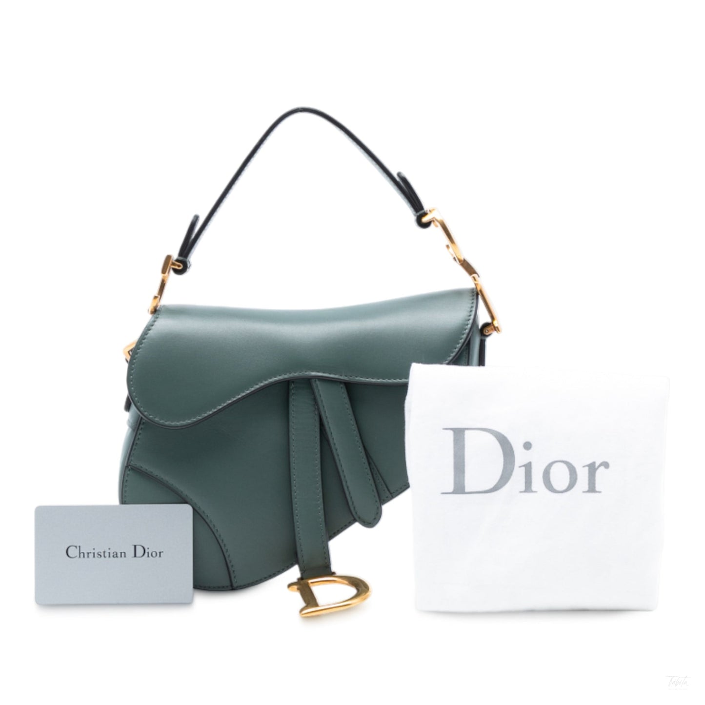 Second hand Dior Saddle Mini Smooth Calfskin Leather No Strap Handbag Green - Tabita Bags