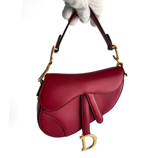 Second hand Dior Saddle Mini Ultrasmooth Calfskin Leather No Strap Handbag Cherry Red - Tabita Bags
