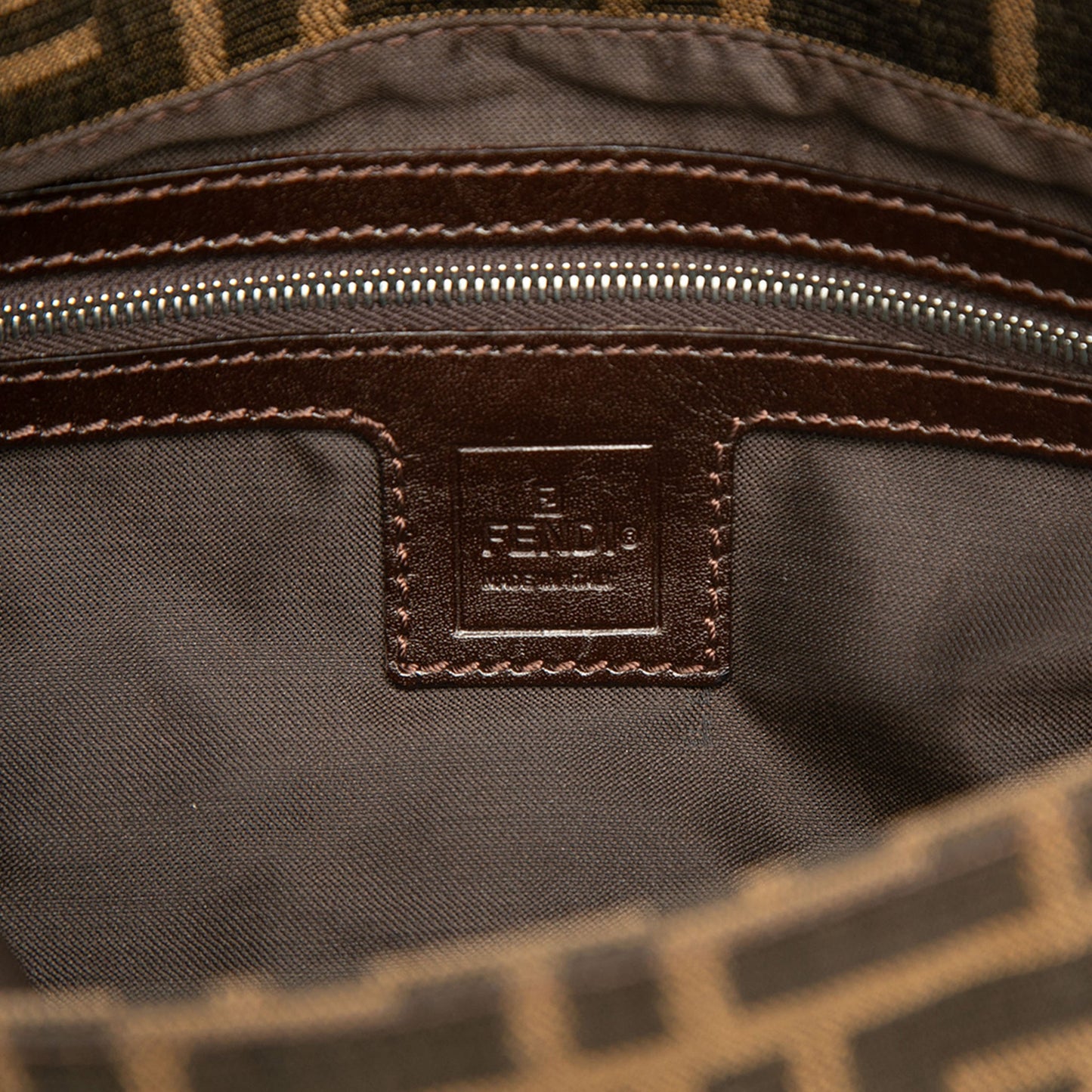 Second hand Fendi Baguette Medium Jacquard Fabric FF Tridimensional Handbag Brown - Tabita Bags