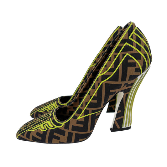 Second hand Fendi Leather & Fabric Pump 39 Brown Jacquard - Tabita Bags