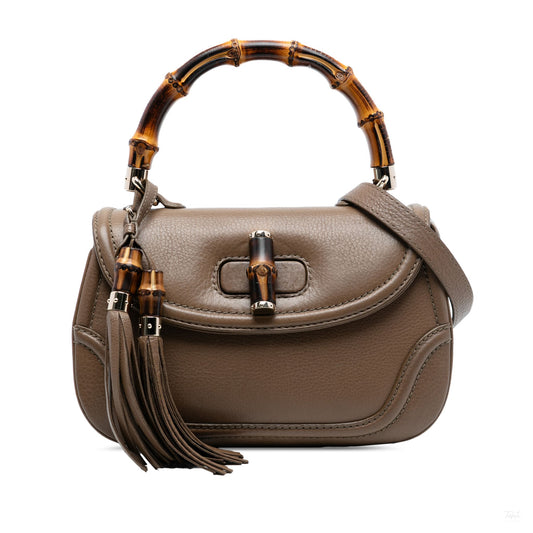 Second hand Gucci Bamboo Medium Leather Top - handle Handbag Brown - Tabita Bags