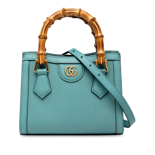 Second hand Gucci Diana Mini Leather Tote Handbag Blue - Tabita Bags