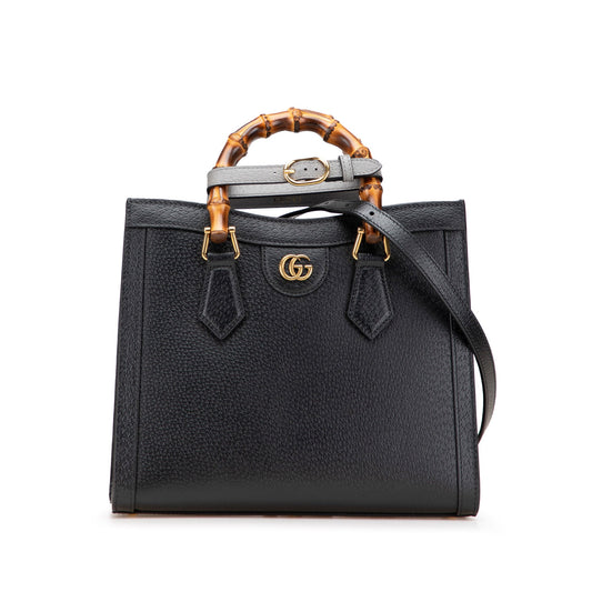 Second hand Gucci Diana Small Leather Tote Handbag Black - Tabita Bags