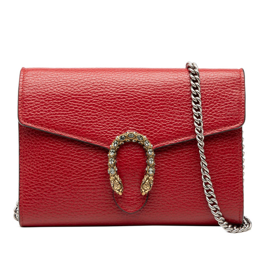 Second hand Gucci Dionysus Mini Leather Wallet on Chain Handbag Red - Tabita Bags