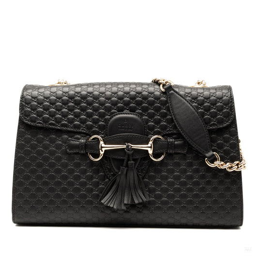 Second hand Gucci Emily Medium Leather Shoulder Bag Black - Tabita Bags