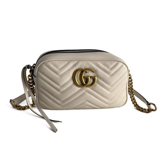 Second hand Gucci GG Marmont Small Matelassé Leather Camera Bag Off - White - Tabita Bags