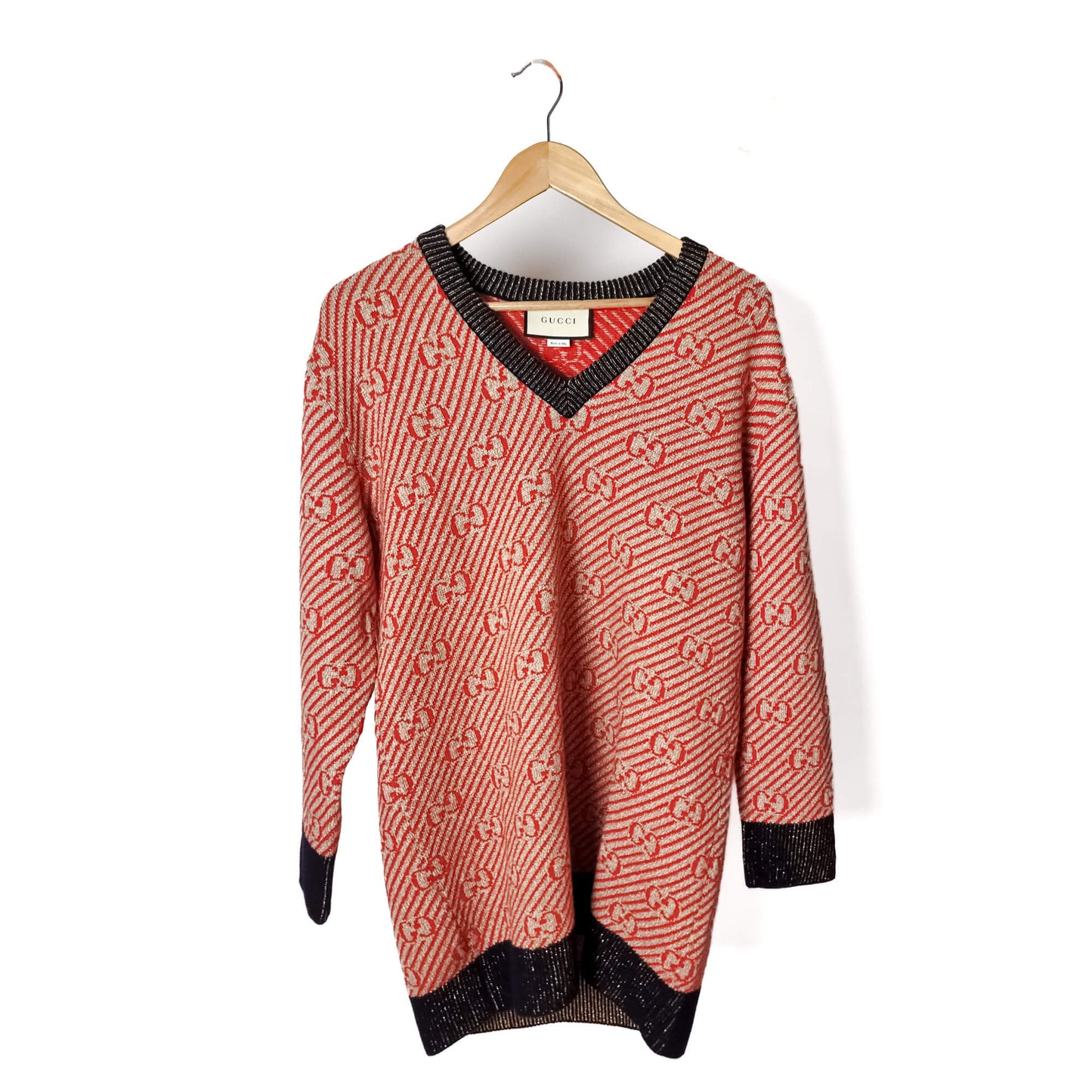 Second hand Gucci GG Striped Wool Dress L Red - Tabita Bags