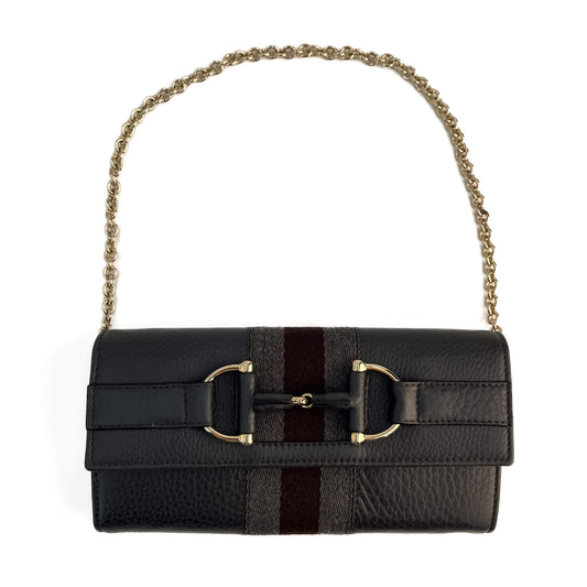 Second hand Gucci Horsebit Web Leather Wallet on Chain Handbag Grey - Tabita Bags