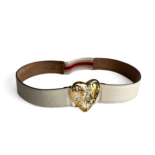 Second hand Gucci Hysteria Leather Wide Belt 80/32 White - Tabita Bags