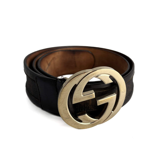Second hand Gucci Interlocking GG Leather Wide Belt 85/34 Brown - Tabita Bags
