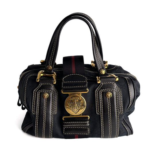 Second hand Gucci Ophidia Boston Small Aviatrix Guccissima Canvas Trunk Handbag Black - Tabita Bags