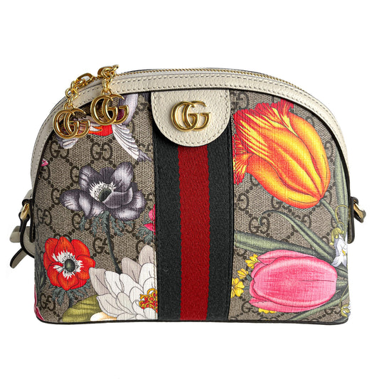 Second hand Gucci Ophidia GG Small Canvas Floral Pouch Handbag GG Supreme - Tabita Bags