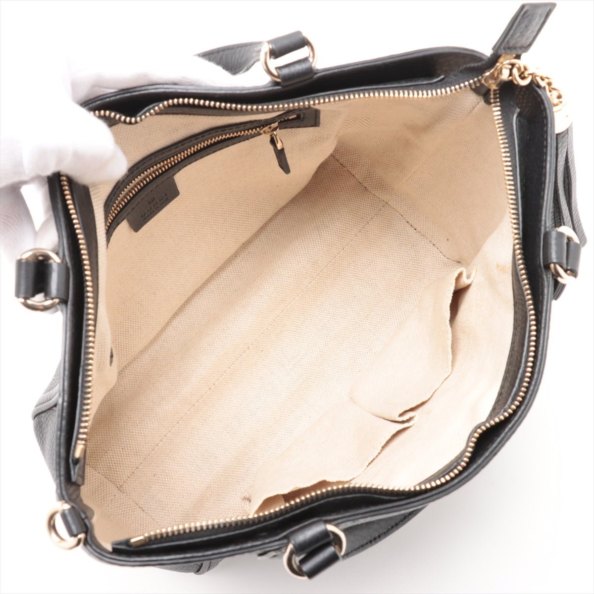 Second hand Gucci Soho Leather Zipper Closure Tote Shoulder Bag Black - Tabita Bags