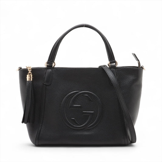 Second hand Gucci Soho Leather Zipper Closure Tote Shoulder Bag Black - Tabita Bags