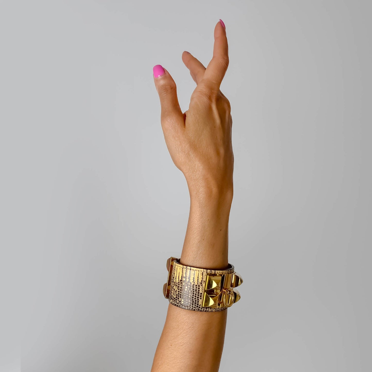 Second hand Hermes Collier de Chien 21 Ombre Lizard Exotic Leather Bracelet Bicolor - Tabita Bags