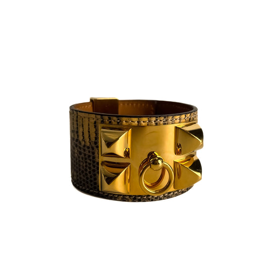 Second hand Hermes Collier de Chien 21 Ombre Lizard Exotic Leather Bracelet Bicolor - Tabita Bags