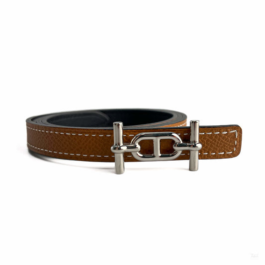 Second hand Hermes Focus Leather Reversible Thin Belt 80 Brown - Tabita Bags