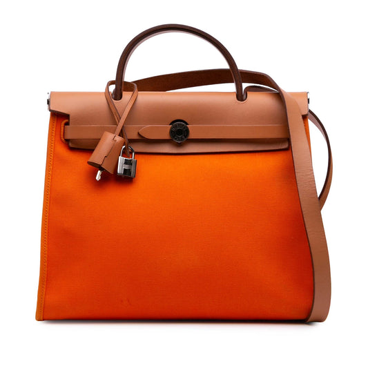 Second hand Hermes Herbag PM Canvas 1 pouch Top - handle Handbag Orange - Tabita Bags