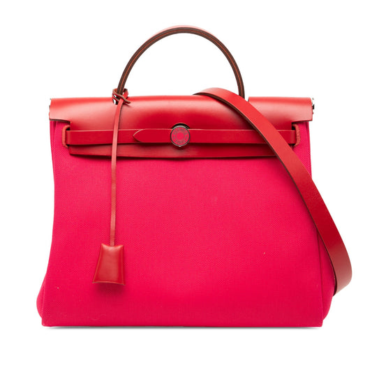 Second hand Hermes Herbag PM Canvas 1 pouch Top - Handle Handbag Rose Extreme - Tabita Bags