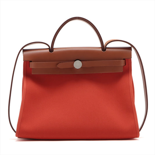 Second hand Hermes Herbag PM Canvas 2 - Ways Top - handle Bag 1 pouch Orange - Tabita Bags